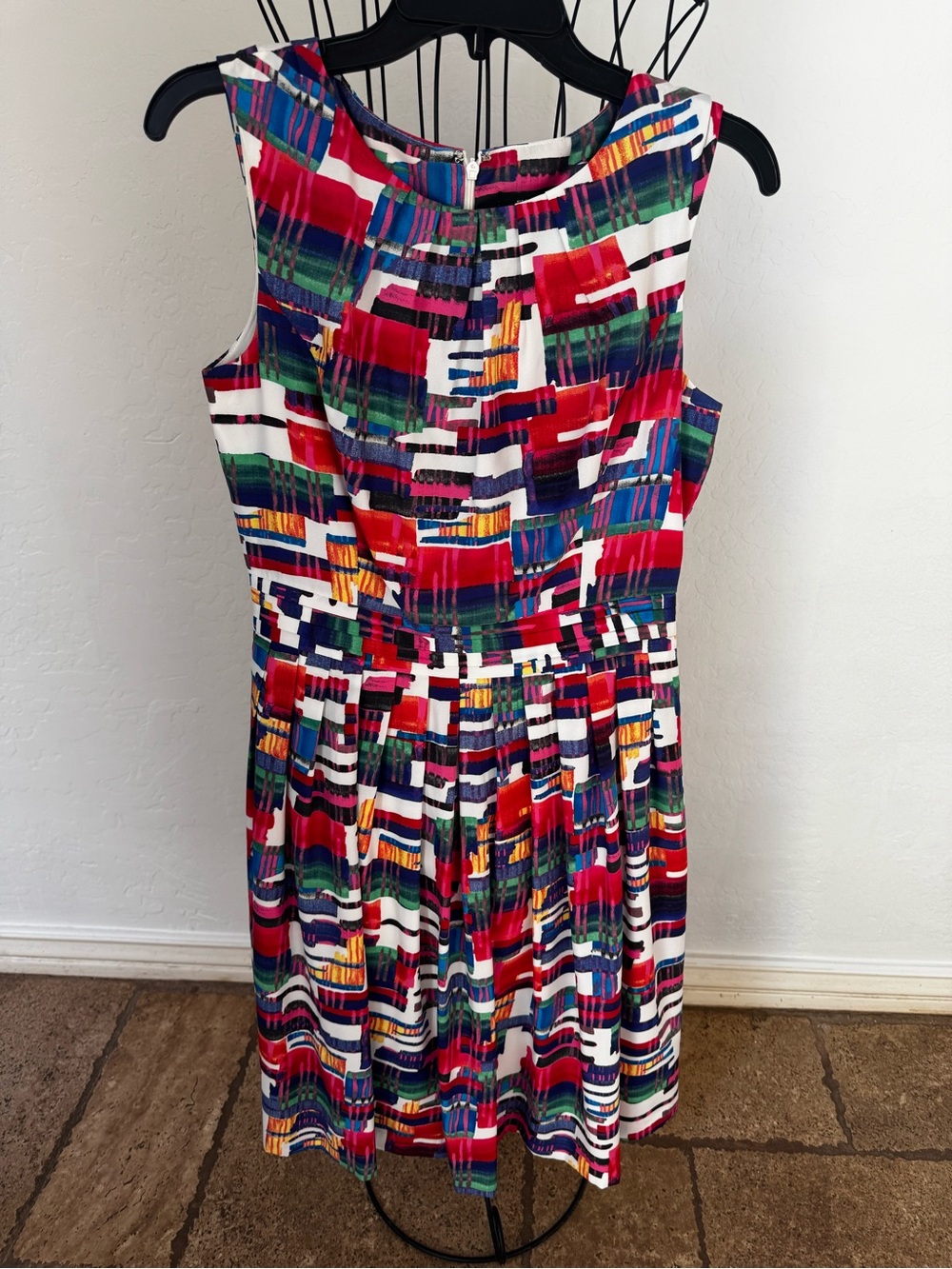 Ellen Tracy Sleeveless Midi Dress in Red, Blue, Green, White